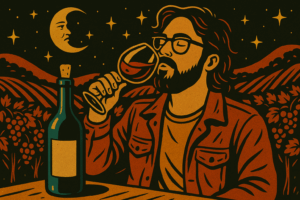 Weinhandlung Prenzlauer Berg – Weinregal mit Flaschen und Notiz